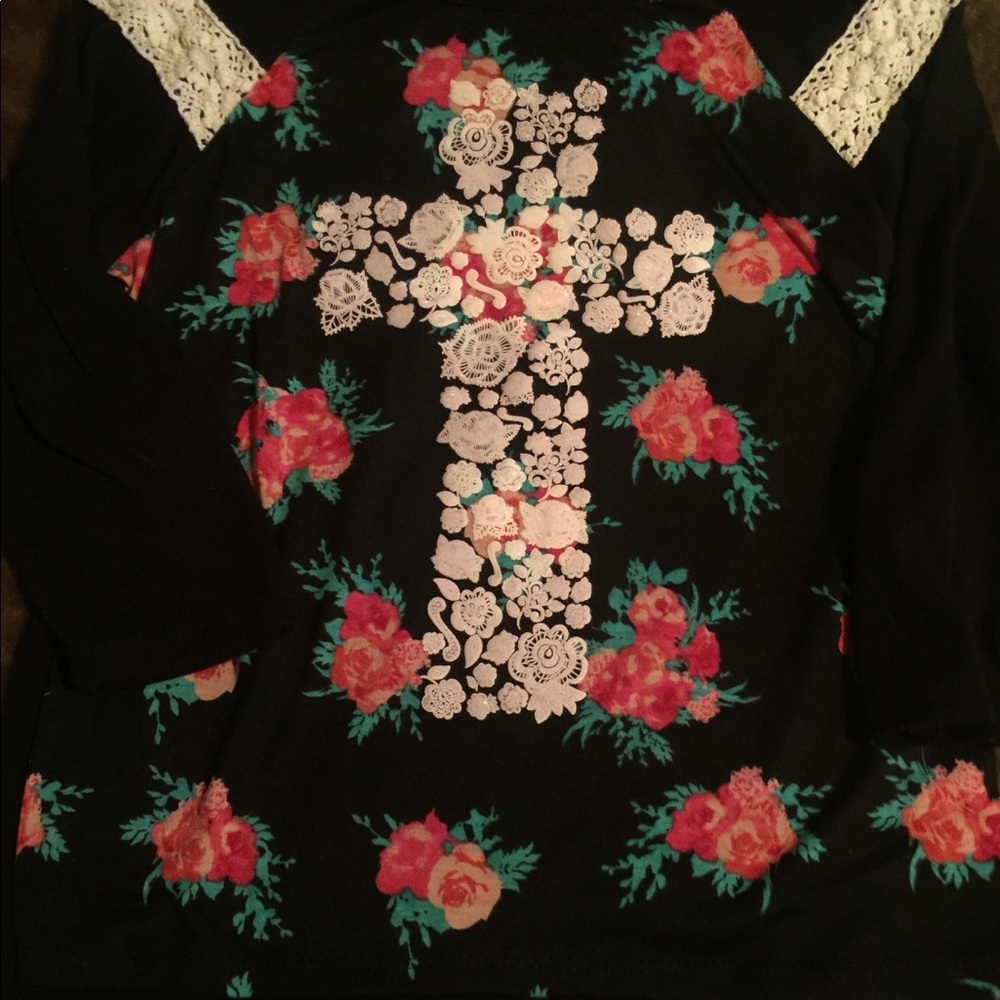 Girls floral cross shirt